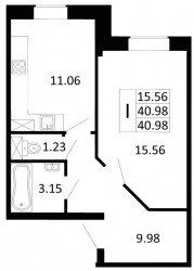 Однокомнатная квартира 40.98 м²